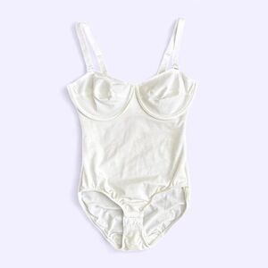Vintage Ivory Bodysuit Boned Cups Strapless 34C Lingerie Shapewear